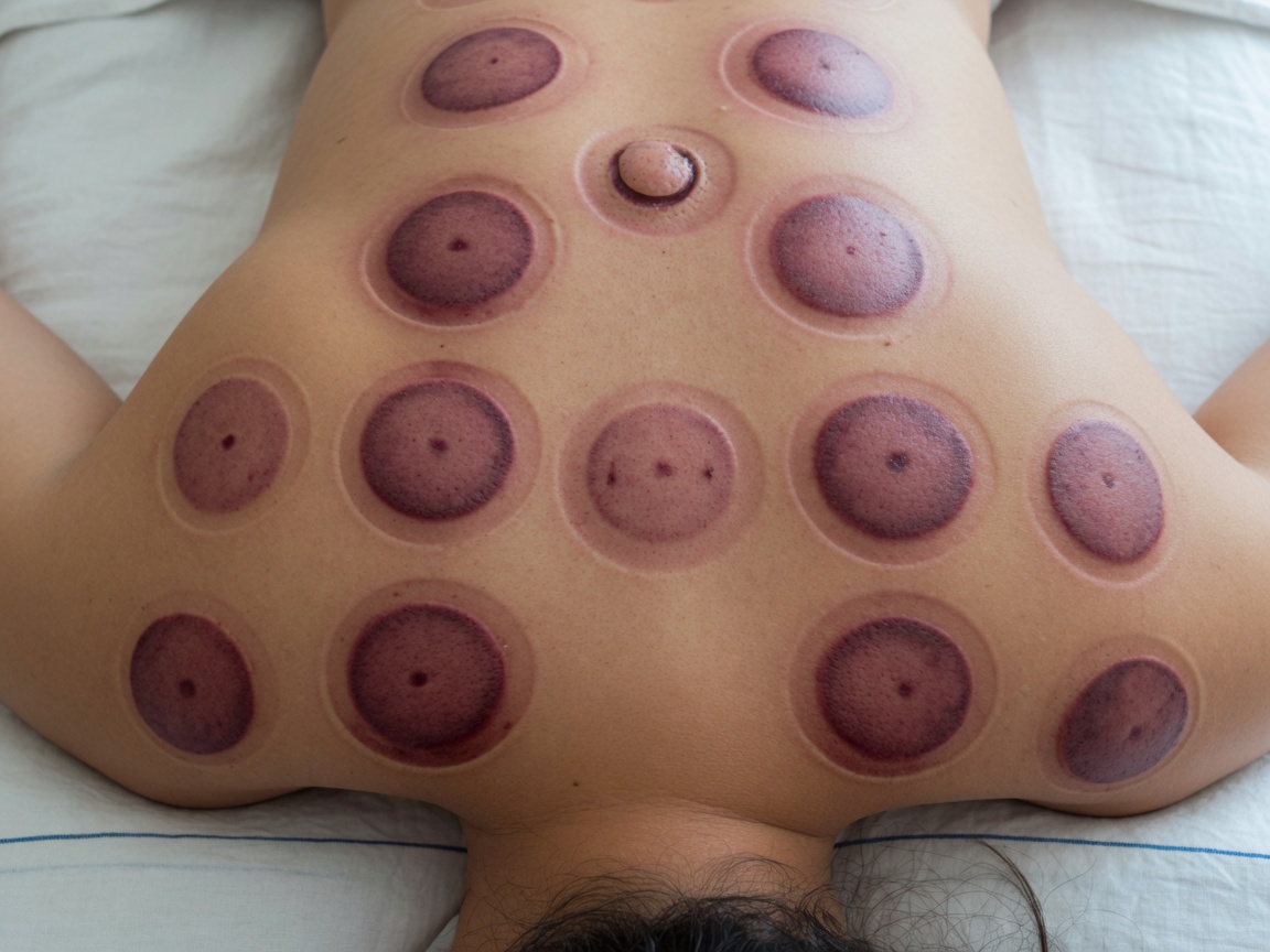 Circular cupping marks on the back after TCM treatment