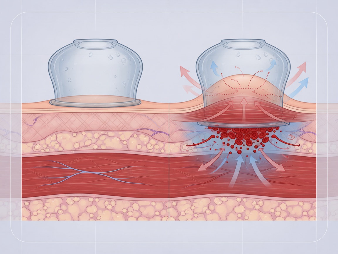 Illustration of cupping suction affecting tissue and blood flow
