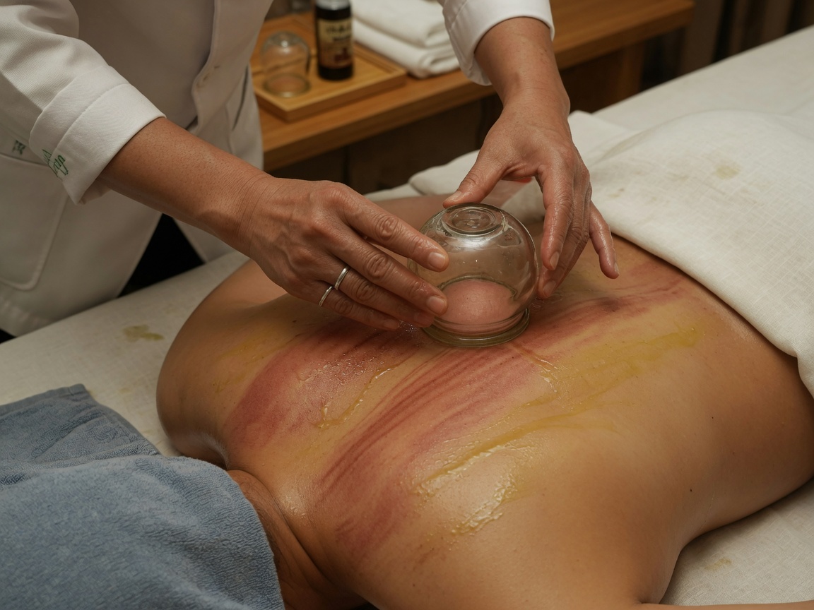 TCM practitioner performing moving cupping on the back
